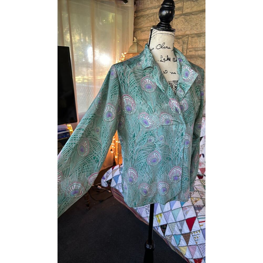 vintage 70s peacock feather blouse